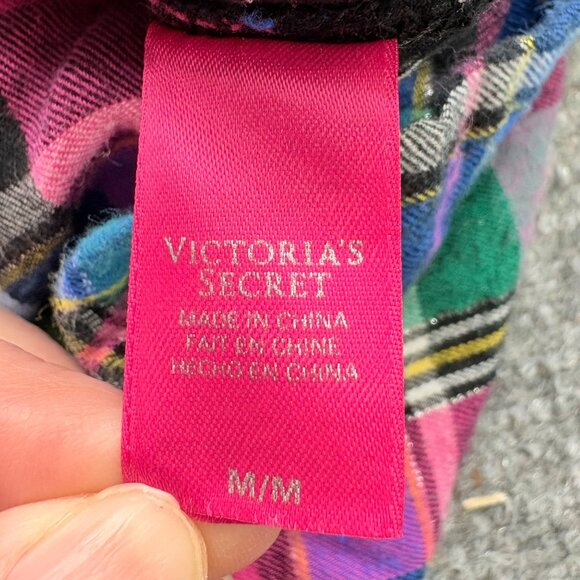 Victorias Secret Top Womens M Plaid Light Flannel Nightshirt Pocket Drawstring - Picture 5 of 15